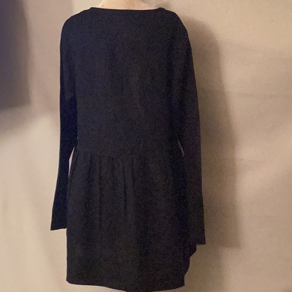 FLAX , Black, long sleeves, button down, hidden pockets linen tunic # P. - Picture 2 of 8